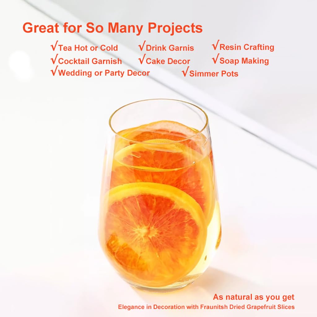 Dehydrated Grapefruit Slices 500g, No Sugar No Additives, Natural Dried Citrus Slices for Tea, Cocktails, Garnish and Baking