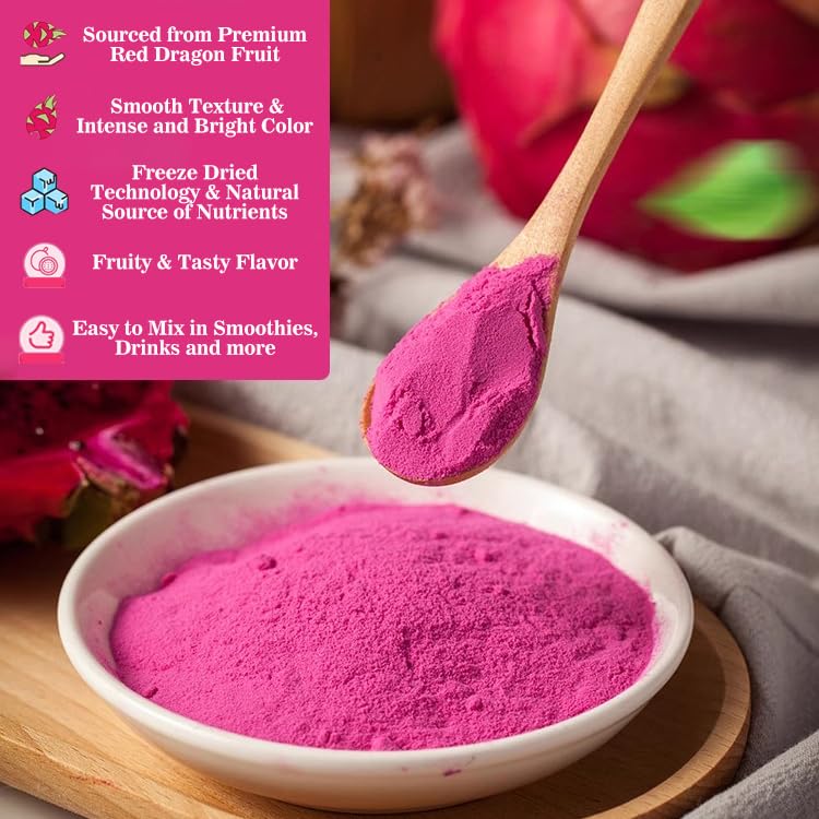 Dragon Fruit Powder Pink Pitaya 4oz, Vegan Gluten Free for Baking, Drinks, Smoothies & Natural Food Coloring