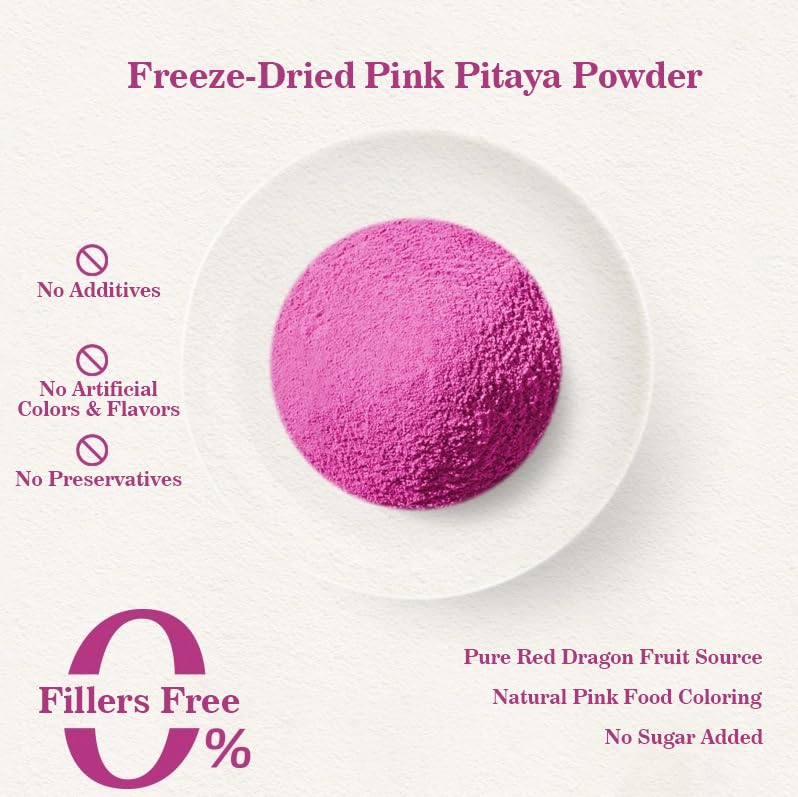 Dragon Fruit Powder Pink Pitaya 4oz, Vegan Gluten Free for Baking, Drinks, Smoothies & Natural Food Coloring
