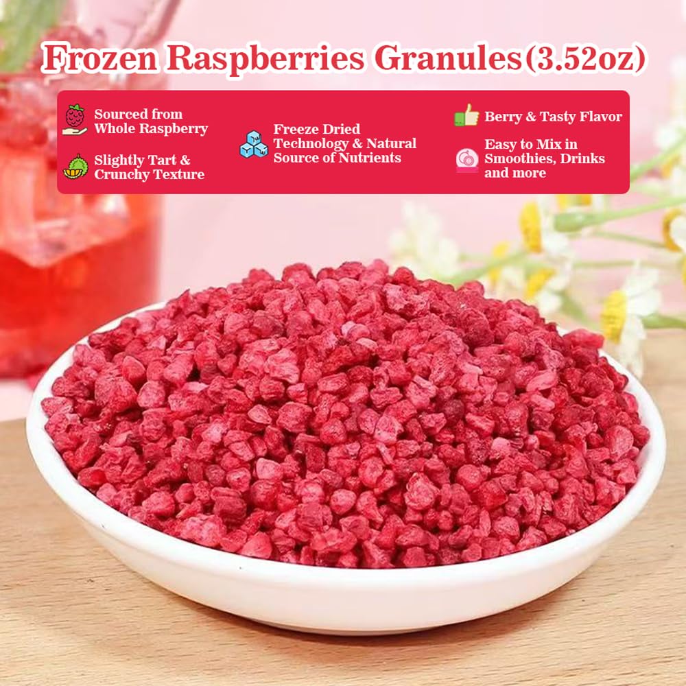 2-Pack Bulk  Freeze-Dried Raspberry Crumble Total 200g , No Sugar Added Natural Raspberry Pieces Granules for Cake Cookie Baking and Fruit Snacks