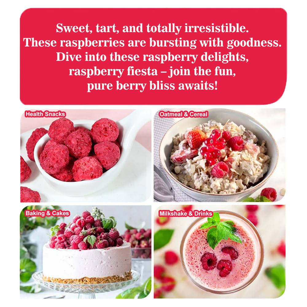 2-Pack Bulk Freeze-Dried Raspberries Total 200g Natural Whole Berry, Crunchy, No Added Sugar